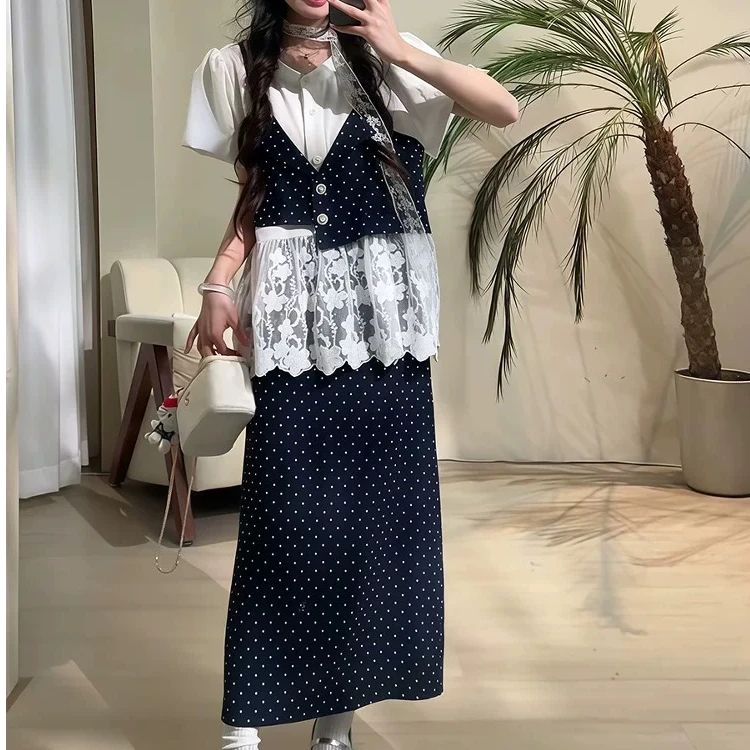 【源头厂家】韩系套装蕾丝少女优雅欧若风甜美日常韩版夏季两件套