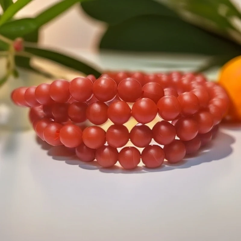 年退换 哑光圆珠多圈保山南红杨家山8mm手串 高端手串多样性发一
