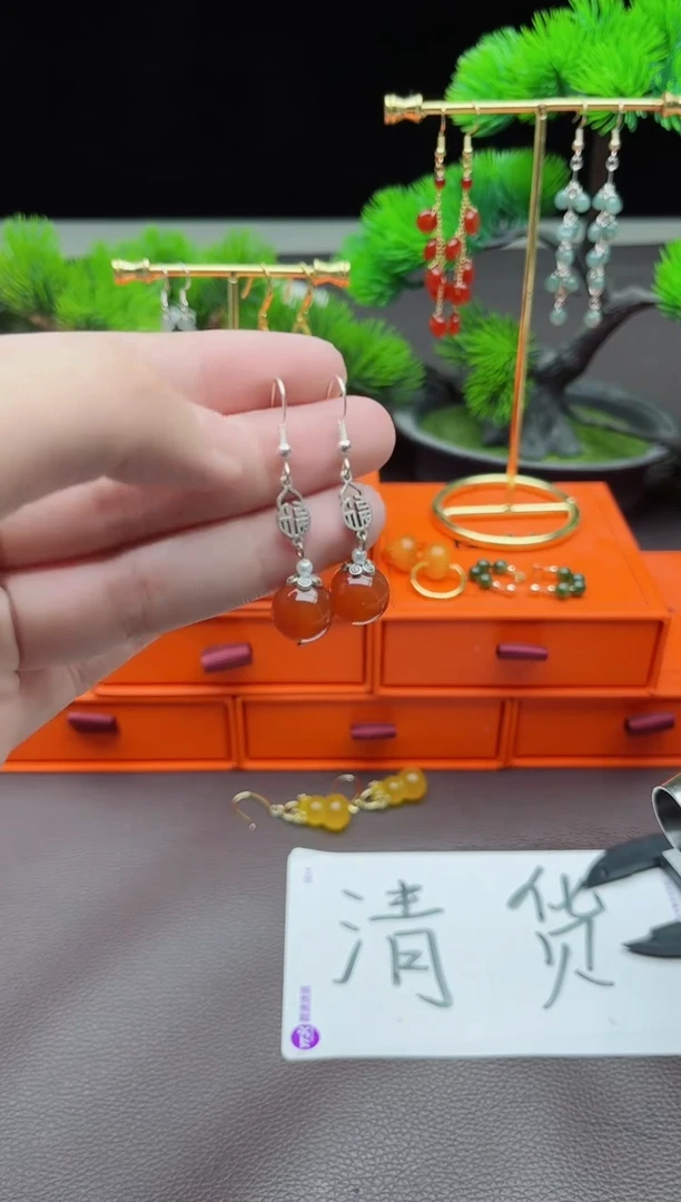 玛瑙/玉髓耳饰银S925镶嵌230