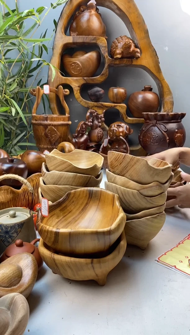 香樟木咕*A18一对荷叶小果碟/尺寸