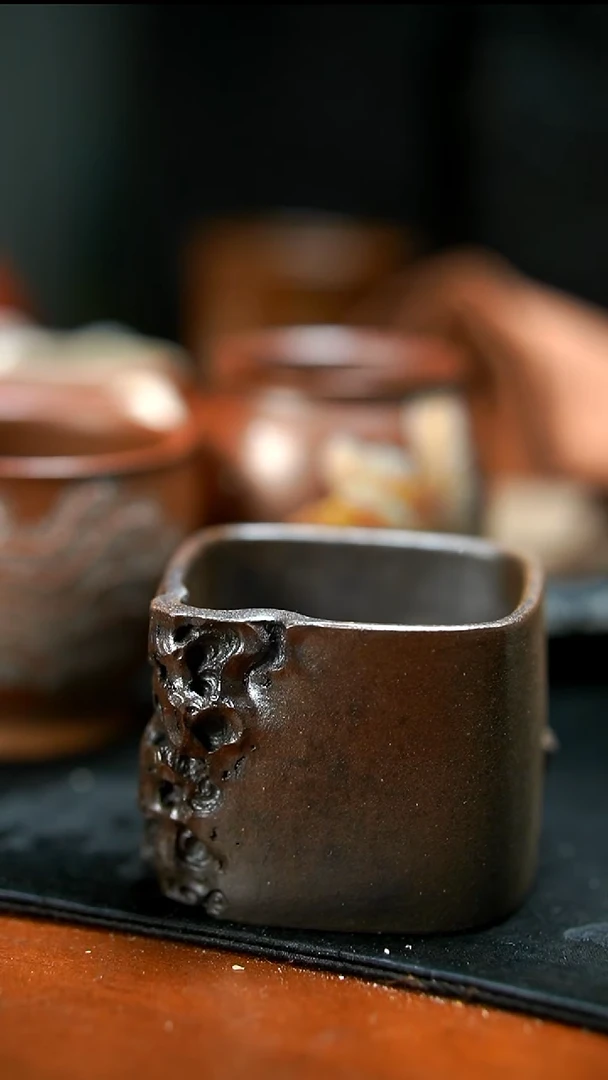 茶壶紫砂柴烧太湖石方杯瑕
