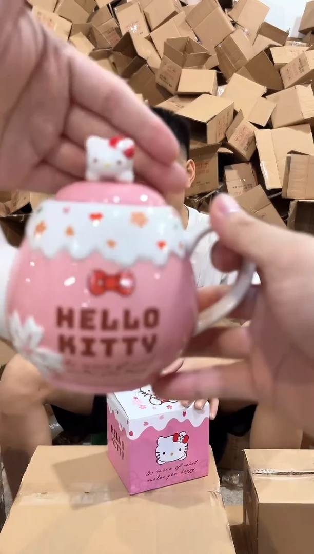 瓷片原盒樱花kt猫茶壶