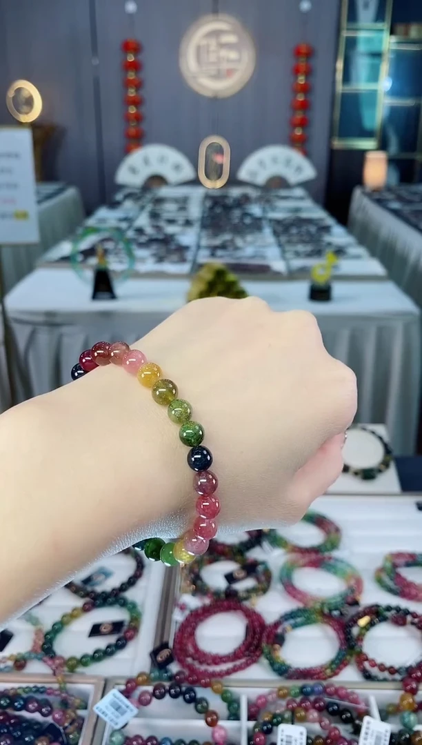 未镶嵌老矿碧玺色标单圈手串7mm+碧玺dan多样性发货一条