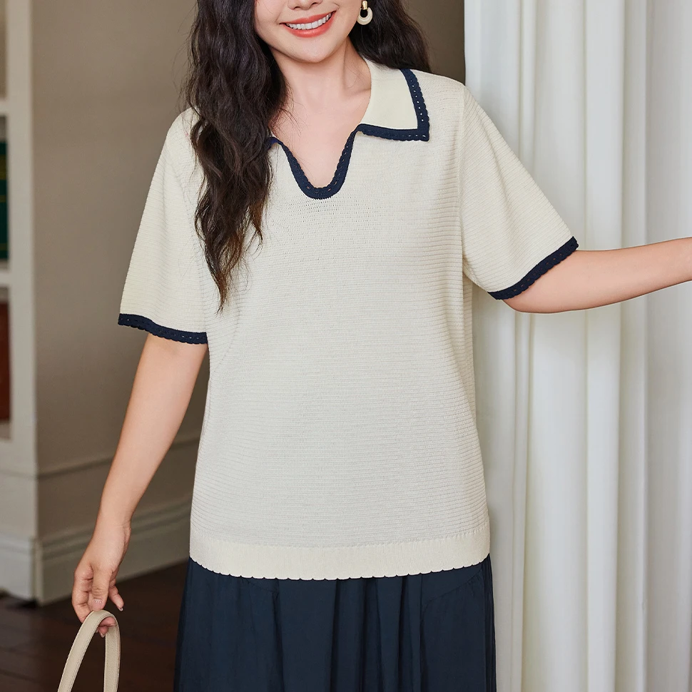 【风吟素影-透气冰丝】MsShe大码女装新款针织衫短袖上衣A2506040