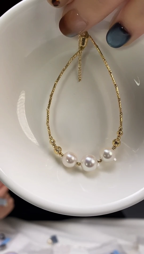 18K金镶嵌手链海水珍珠7-8.5Akoya海水珍珠手链