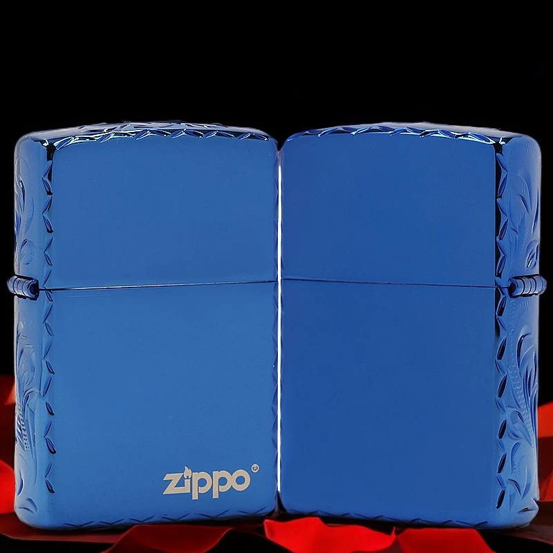 ZIPPO/之宝【蓝色冰面侧雕富贵花】原装正品煤油防风打火机KF-DF