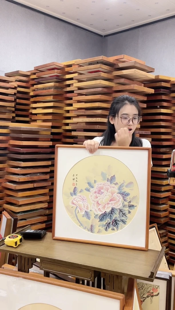 国画手写手绘带框作品-52*52牡丹