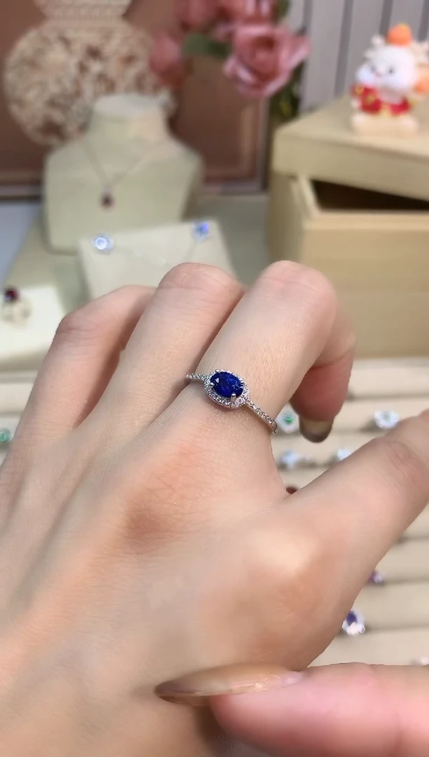 戒指蓝宝石银S925镶嵌蓝