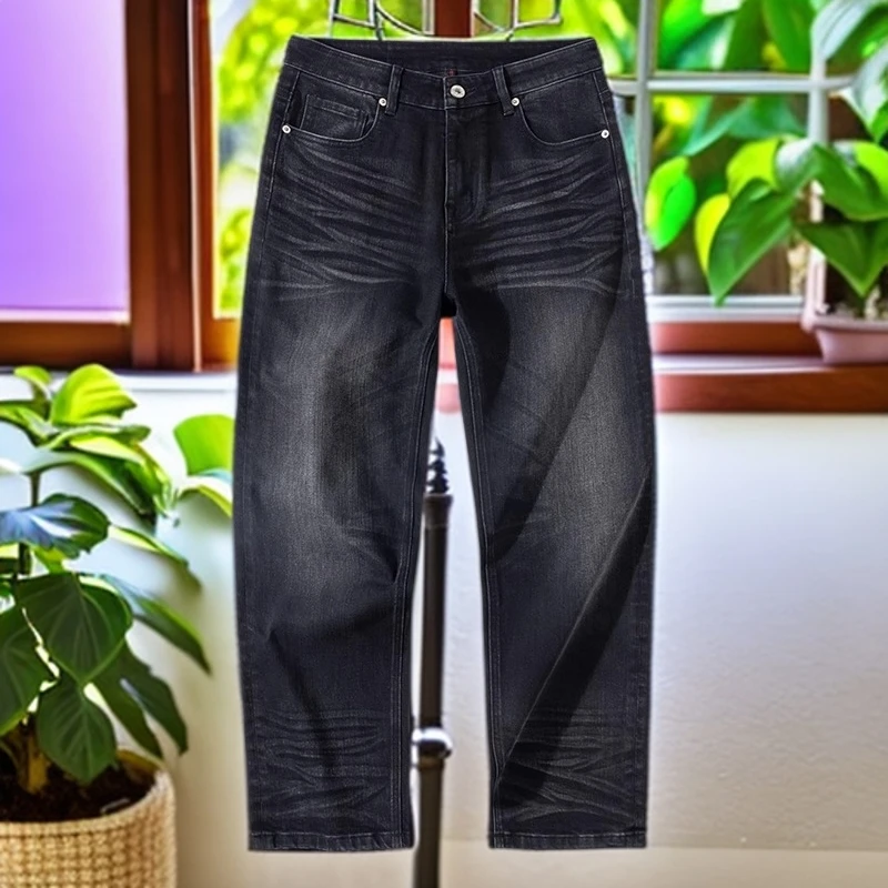 娜罗普西男士牛仔裤长裤潮流复古宽松舒适直筒裤微弹力阔腿裤薄款