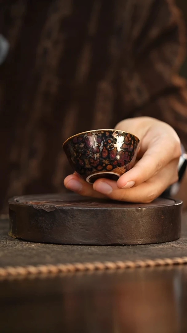 38柴房陶瓷柴烧斑鹿鸡缸杯