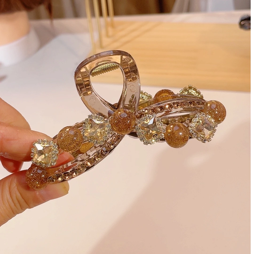 高级感2025新款春夏新款高级感珠珠黄水钻抓夹优雅贵气抓夹