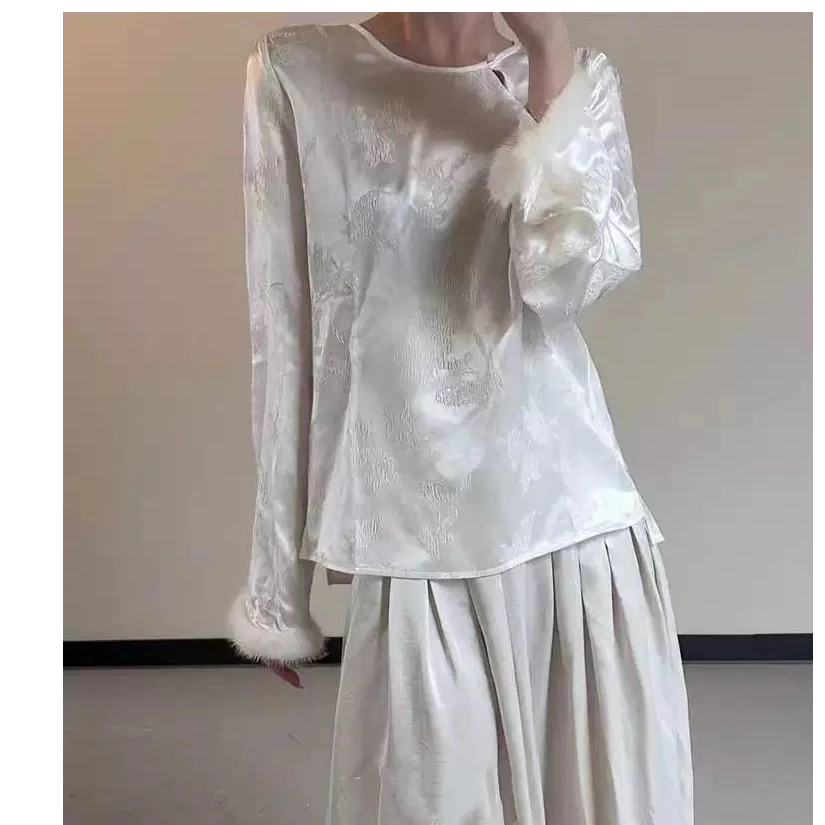 正白提花衬衫显瘦新中式复古法式仙气