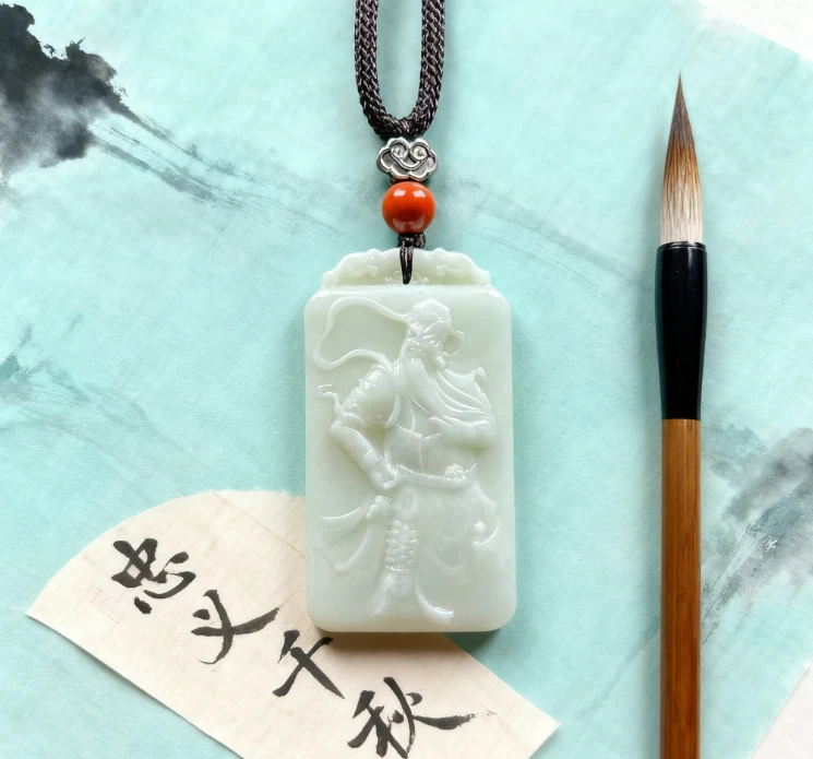 中国四大名玉蓝田玉关公玉牌吊坠40X70MM（多样性发货一件）Q7