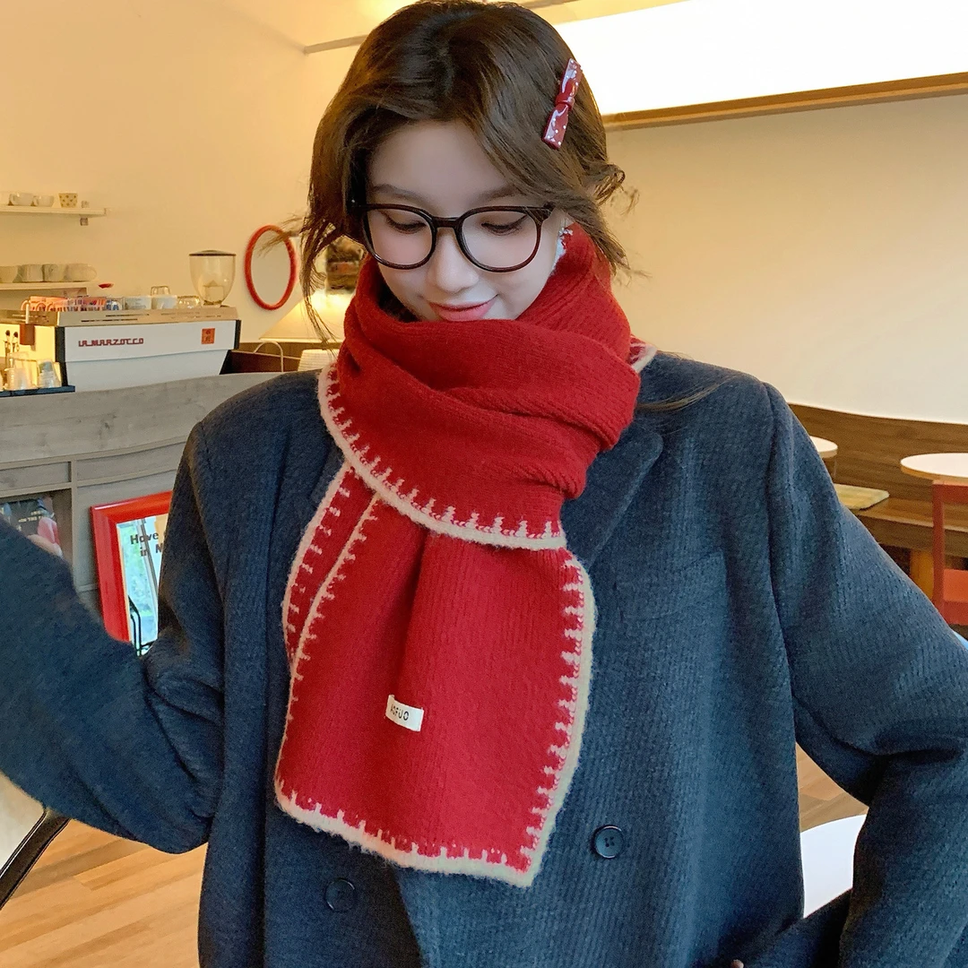 羊毛混纺小香风锁边针织围巾高级感秋冬百搭气质保暖围脖保暖披肩