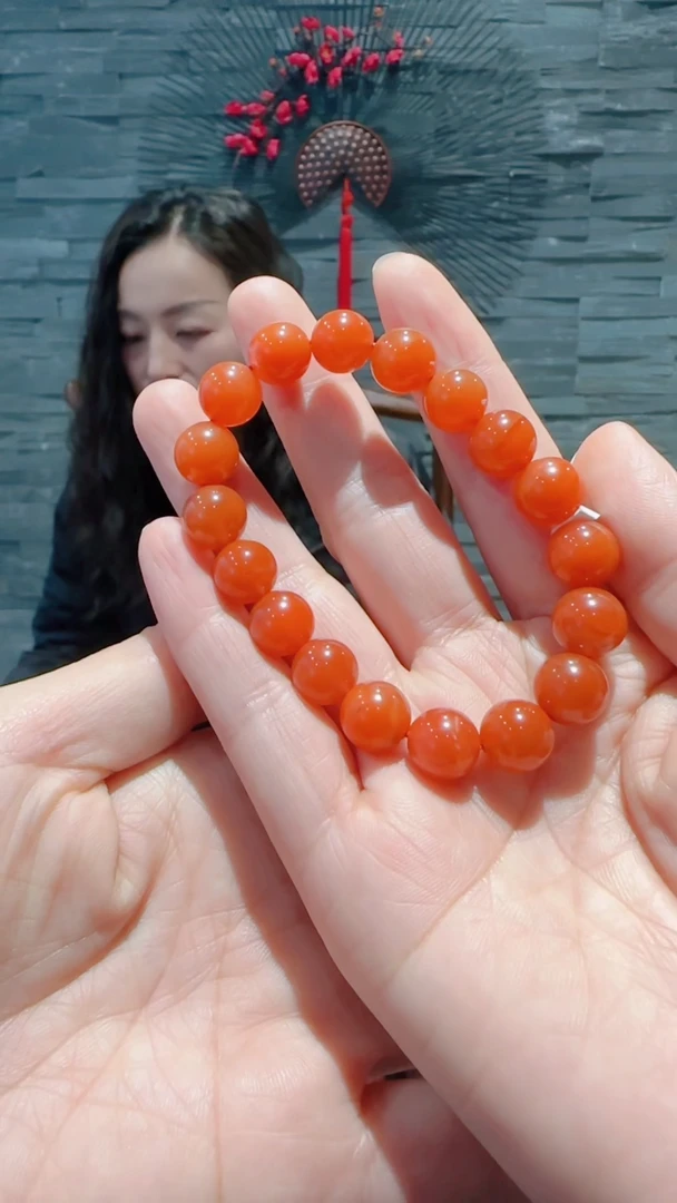 【闪购商品】南红玛瑙手链未镶嵌橘色圆珠单圈