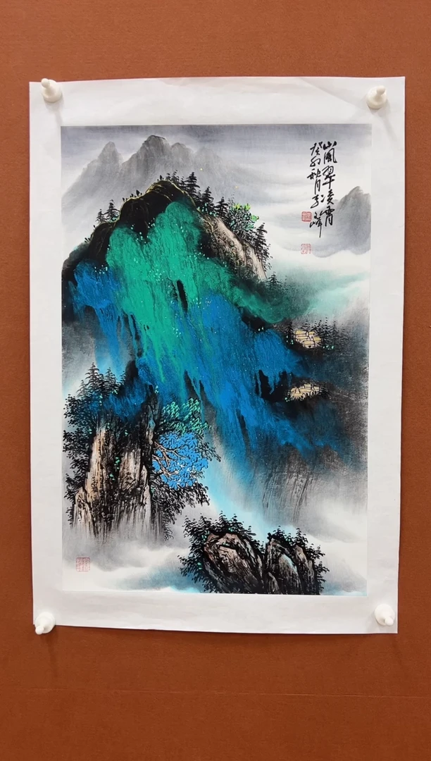 国画李文峰四尺三开泼彩山水