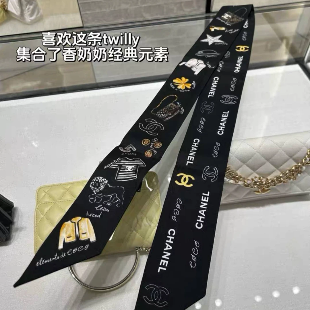未使用 Chanel/香奈儿 排【念念】twilly 丝巾 桑蚕丝桑蚕丝