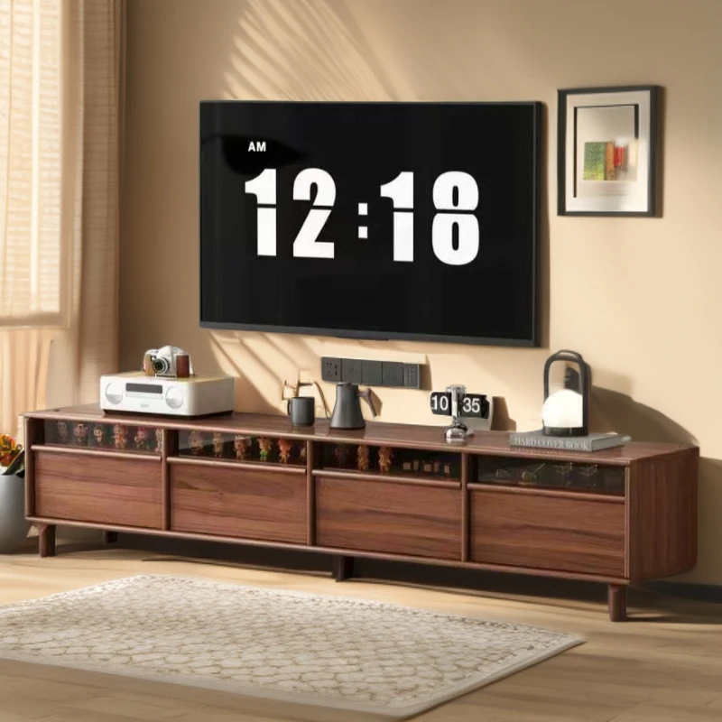 骨骼线电视柜实木客厅简约家用茶几组合斗柜边柜中古风新款整装发