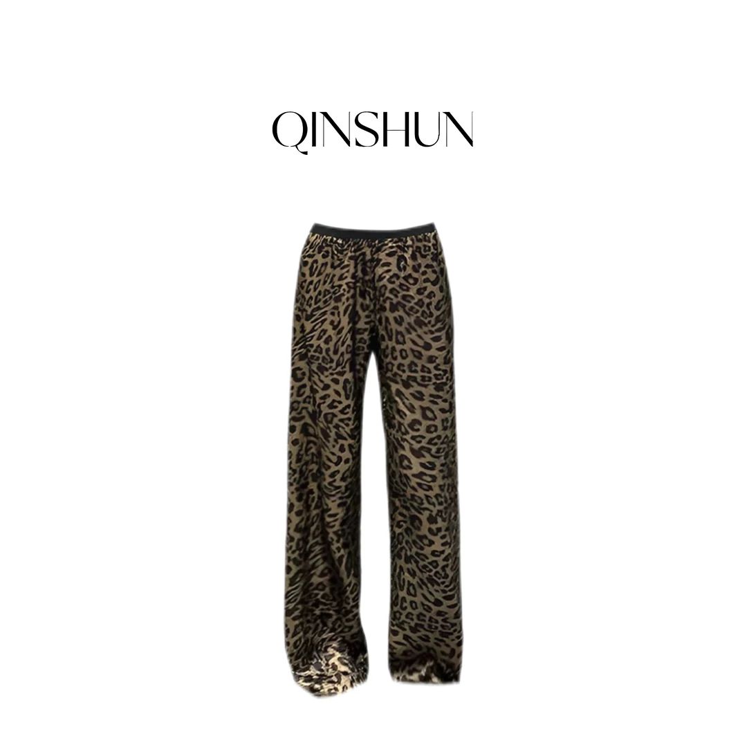 【芊姐 QINSHUN】夏季松紧腰烫金复古豹纹百搭长裤