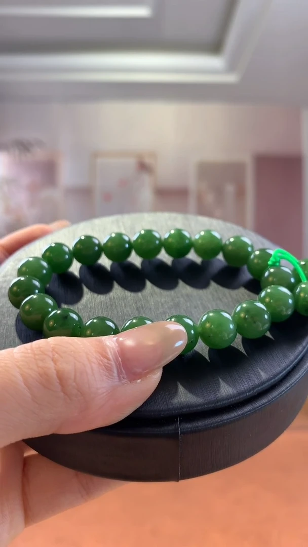 未镶嵌和田玉挂件碧玉菠菜绿9-10mm手串