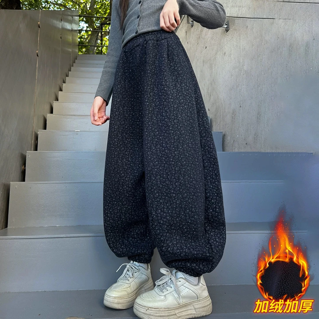 【加绒加厚】2025儿童男女童加绒加厚保暖碎花裤宝宝百搭时尚休闲裤