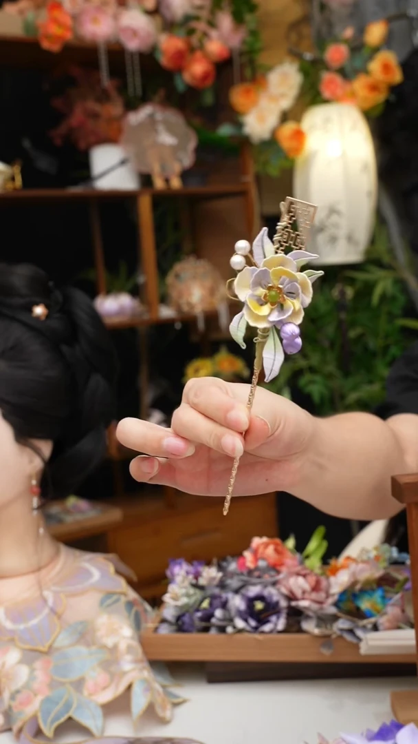 石英石铜合金锦簪阁绒花