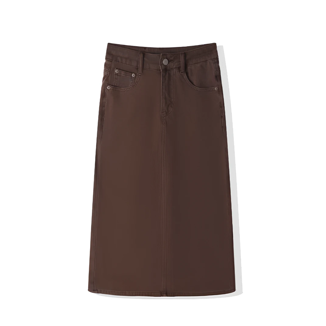 夏季天丝四面弹牛仔长裙显瘦后开叉半身牛仔裙四色-00086