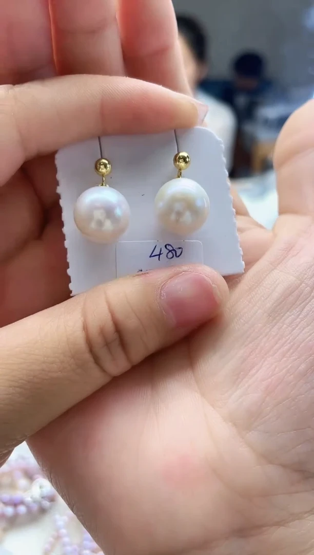 未镶嵌淡水珍珠耳饰12mm+白珠耳钉