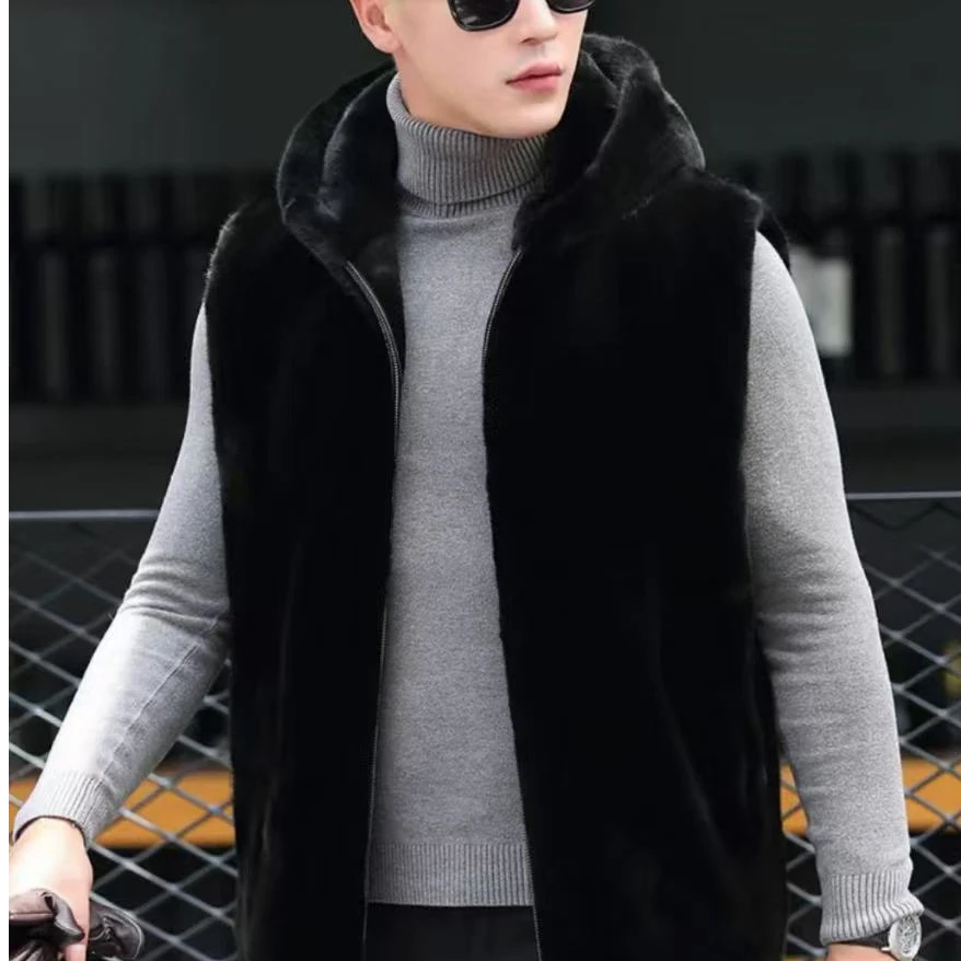 【主播专属】男款商务休闲立领连帽马甲皮草外套