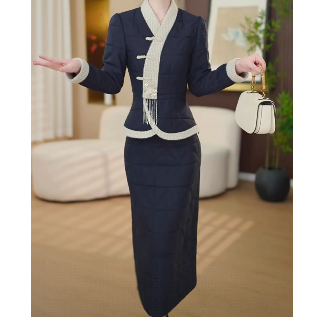 2025冬季新款时尚遮肉显瘦加厚保暖气质百搭两件套棉衣连衣裙