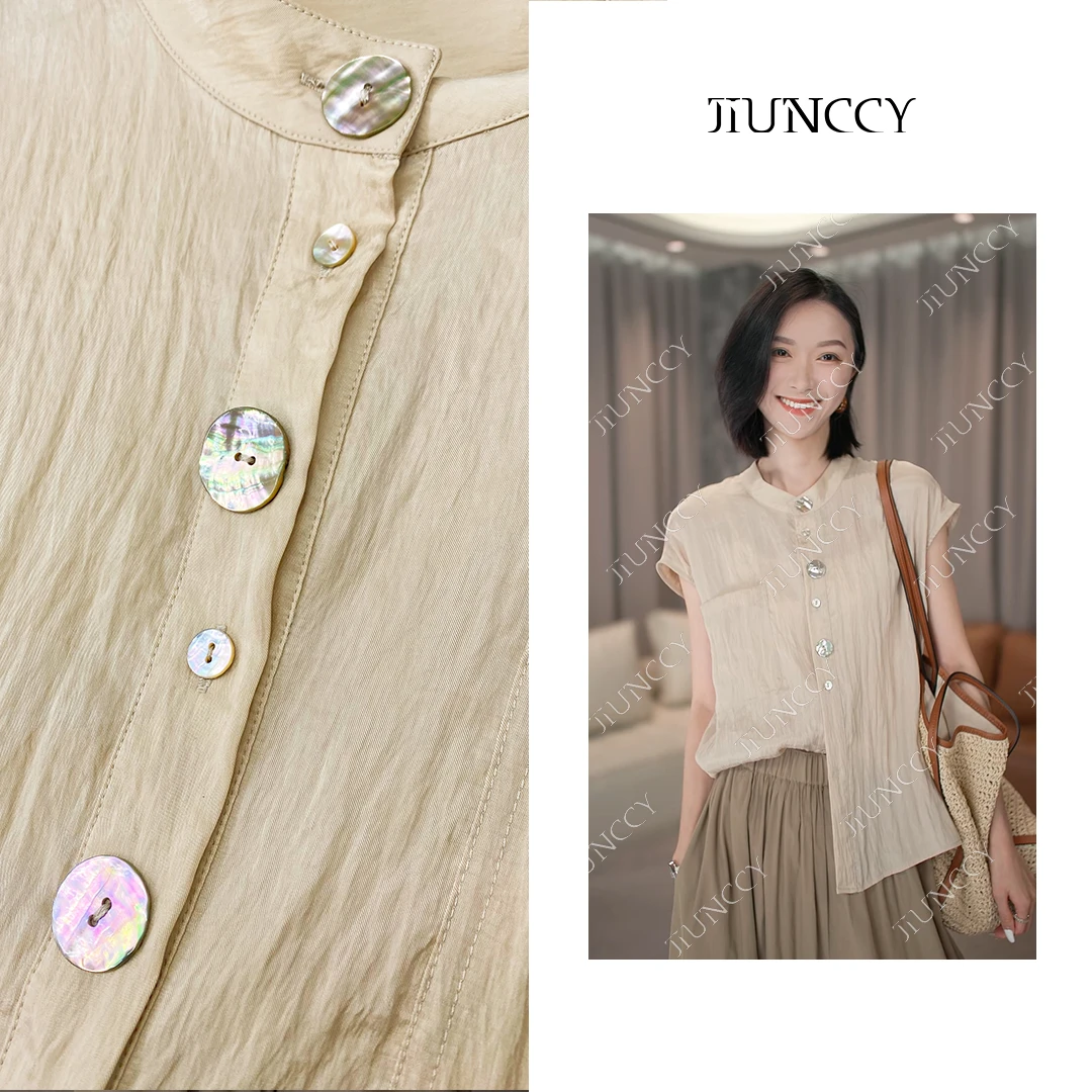 JIUNCCY 进口鲍鱼壳彩扣定制天丝肌理感上衣 24CY130