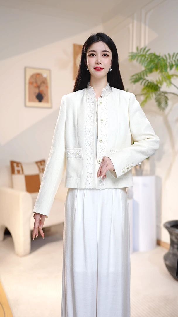 【现货】重工盘花绣镶边精致国风小香外套气质轻熟复古长袖R5C731