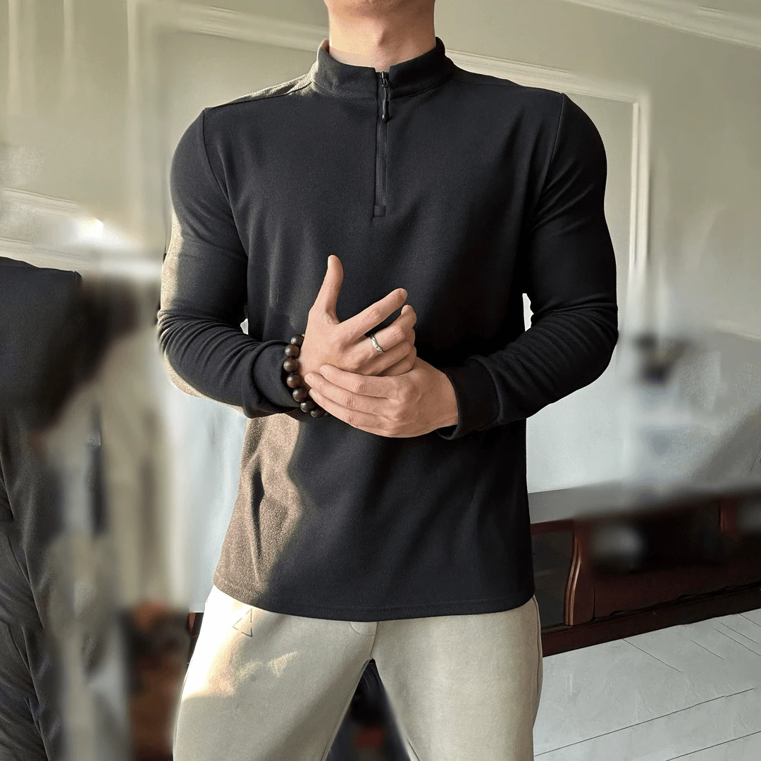 冬季保暖德绒锁温轻量半拉链立领户外休闲抓绒衣健身训练跑步长袖