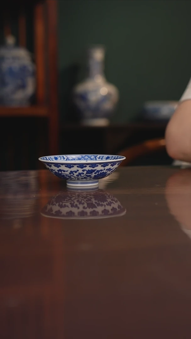 晓月柴窑 缠枝 斗笠杯 内外满绘