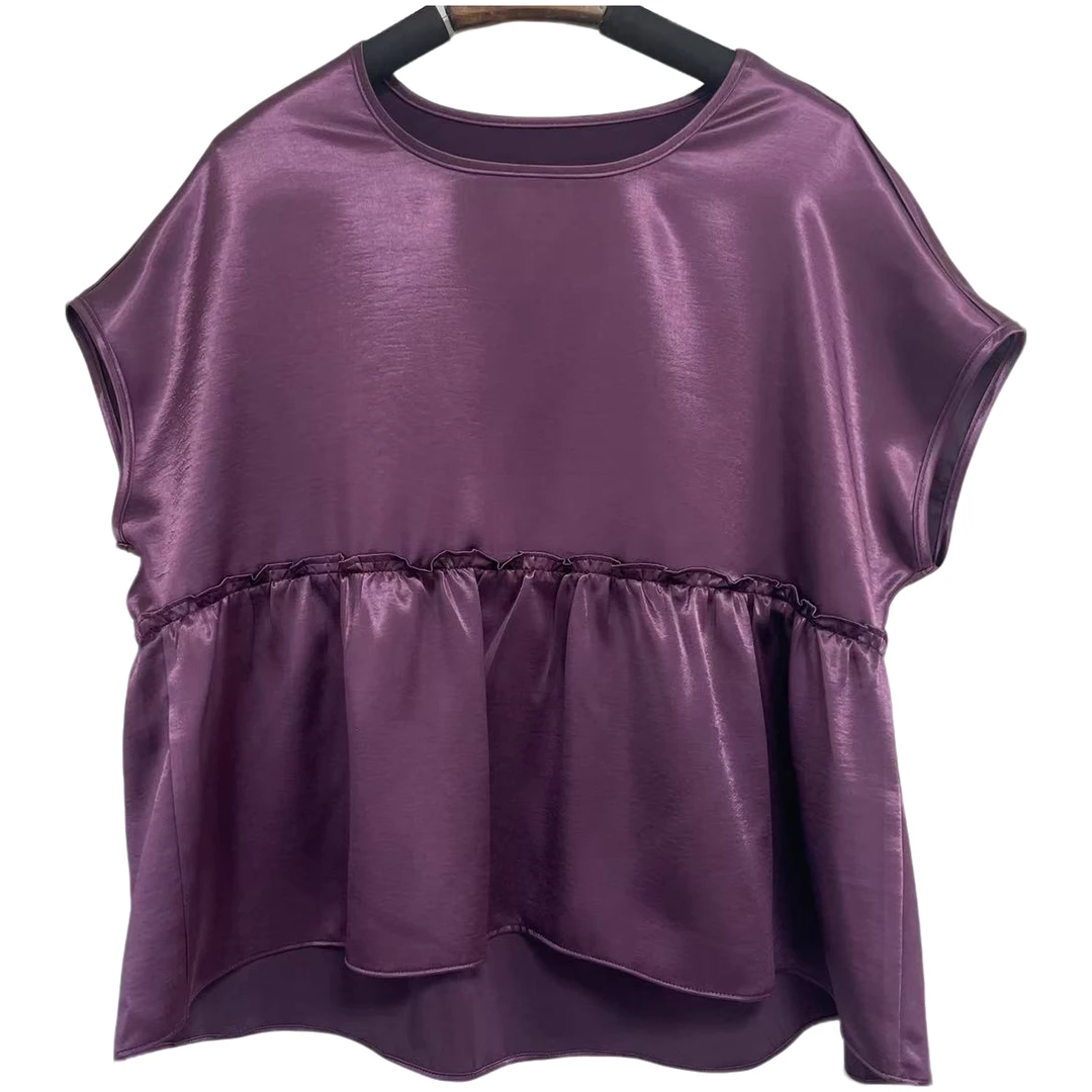 恬小霓（玲玲姐精选）2201/亮极光紫/圆领/木耳花边/上衣时尚百搭