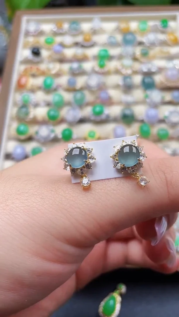 银S925镶嵌翡翠耳饰122