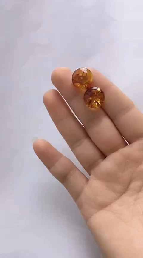 【闪购商品】琥珀裸石银S925镶嵌花珀耳钉