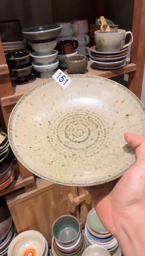 瓷片散****猫151黄色粗陶高足盘1个