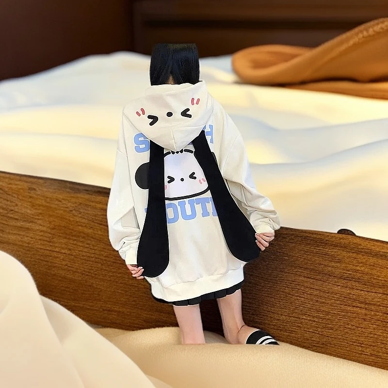 女童外套2025秋冬新款加绒加厚长耳朵连帽卫衣中大童开衫冬装外套