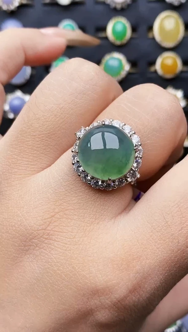 银S925镶嵌戒指翡翠0197