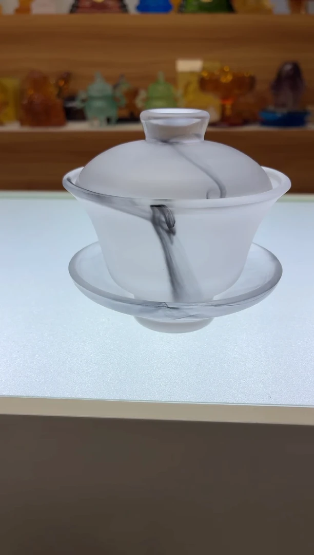 琉璃手工艺品飘墨盖碗每个飘墨位都不同