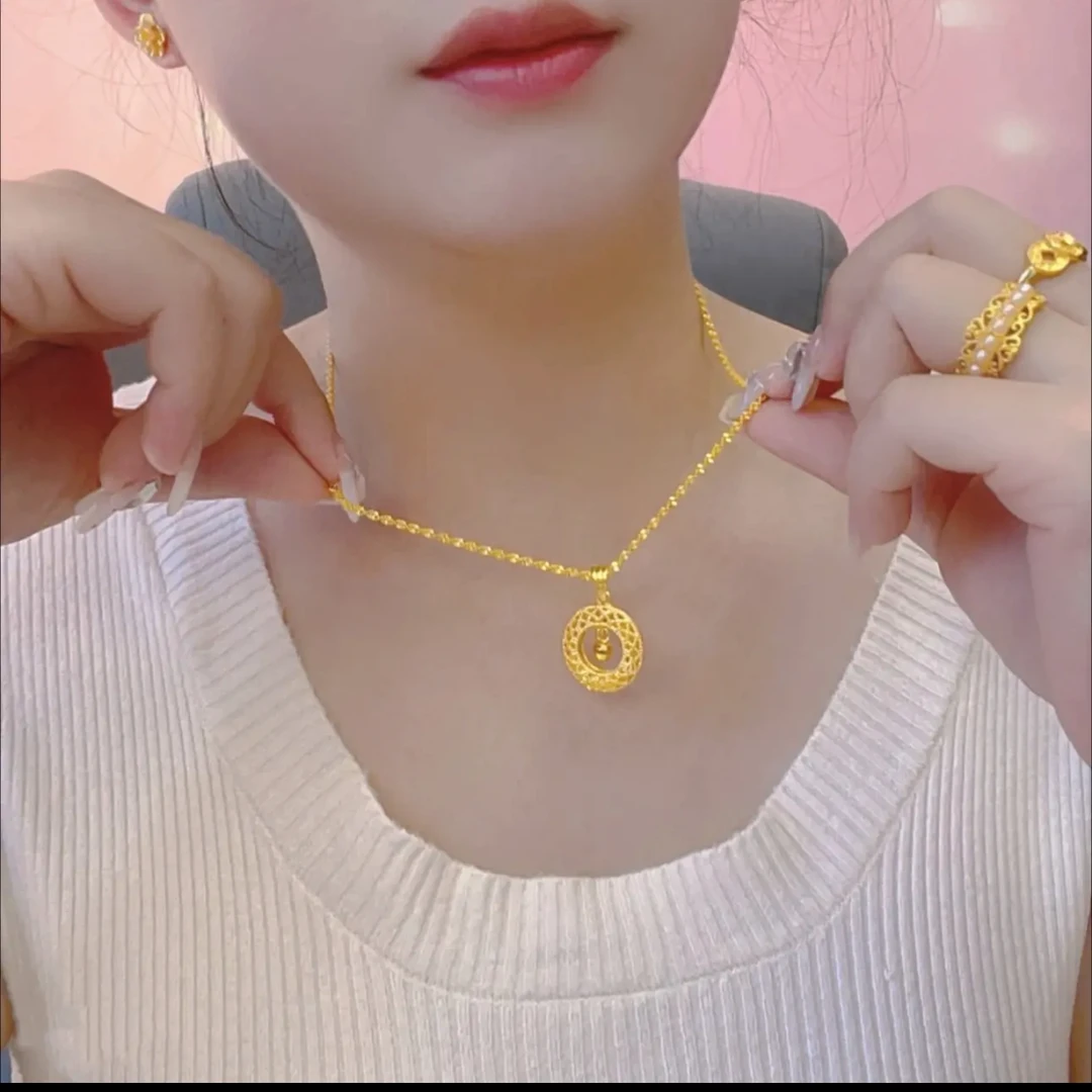 铜合金项链 时尚百搭花丝灵动平安扣吊坠花丝镂空轻奢项链饰品