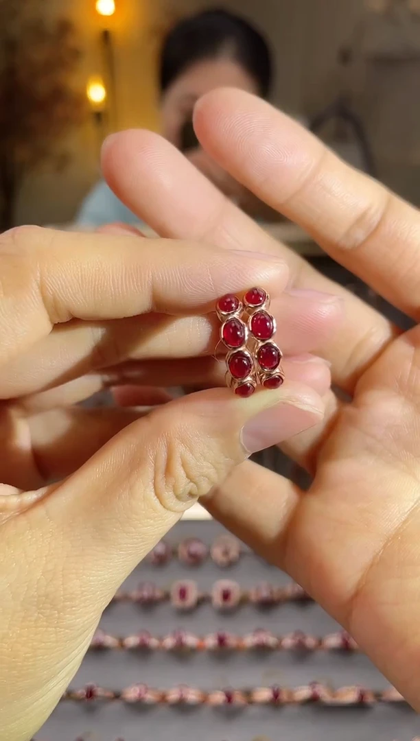 银S925镶嵌耳饰红宝石耳饰