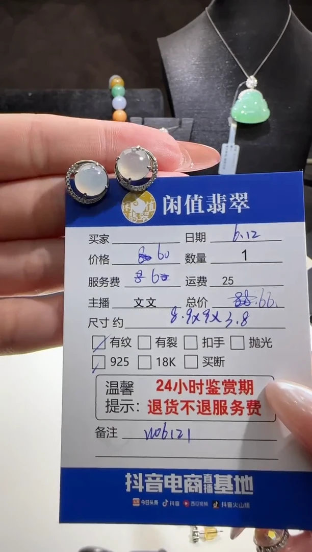 翡翠银S925镶嵌耳饰翡翠耳饰