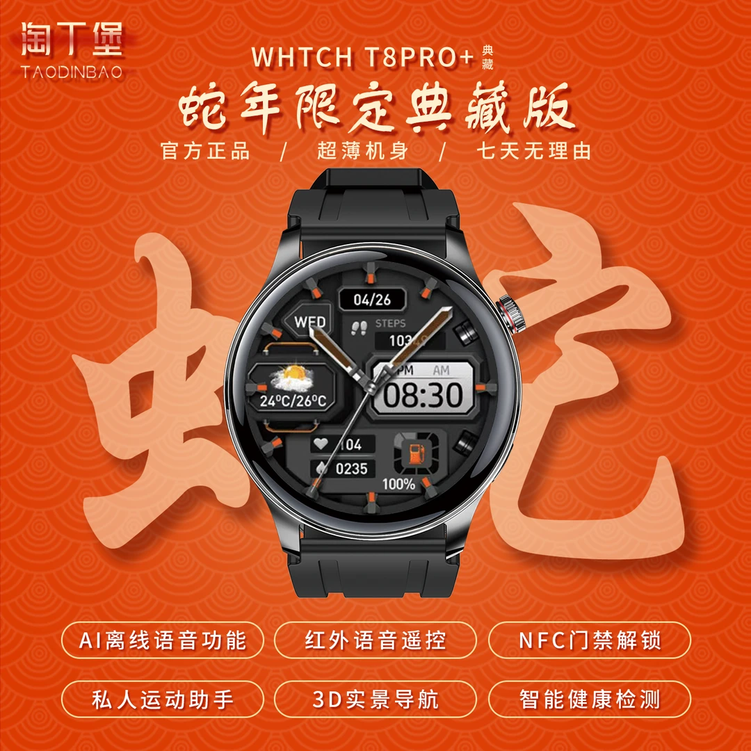 【2025典藏版】淘丁堡T8Pro+智能手表Ai语音红外遥控支付门禁黑-DS