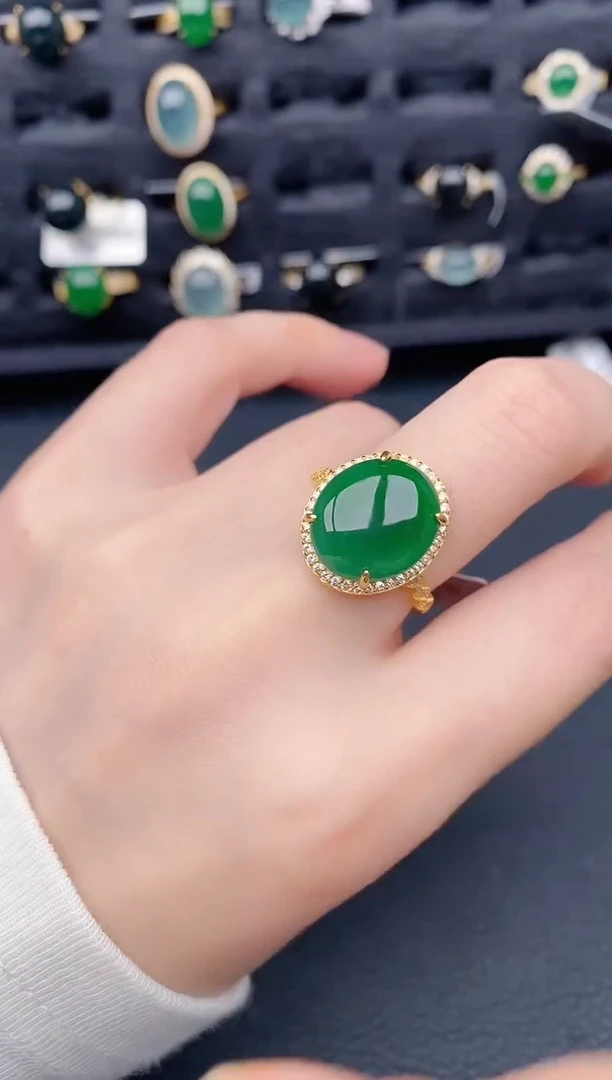 银S925镶嵌戒指翡翠天然a货翡翠99