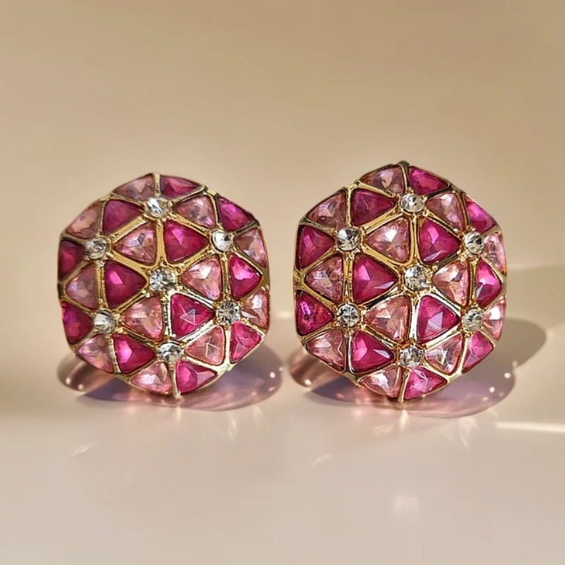 合金仿珍珠耳饰 2472 气质百搭法式素款复古中古粉红简约耳钉