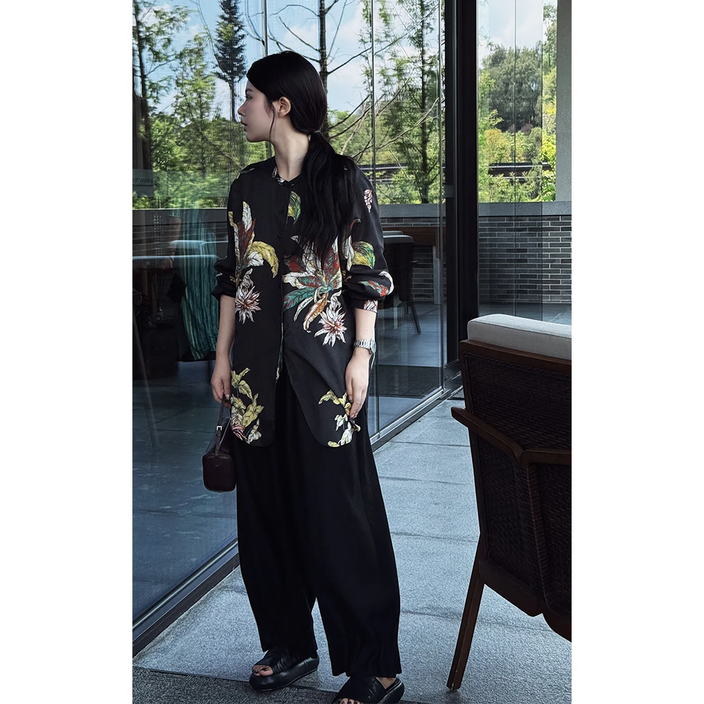 LA CALLA LM黑花底印花衬衫OY-AI5707