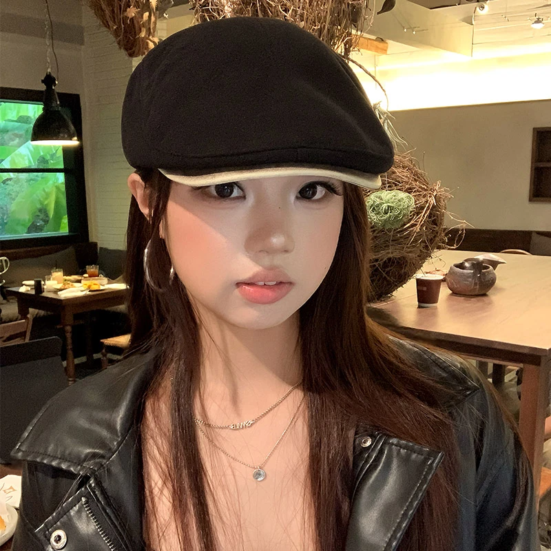 英伦复古前进帽女款2025新款反戴鸭舌帽宽檐显脸小文艺百搭报童帽