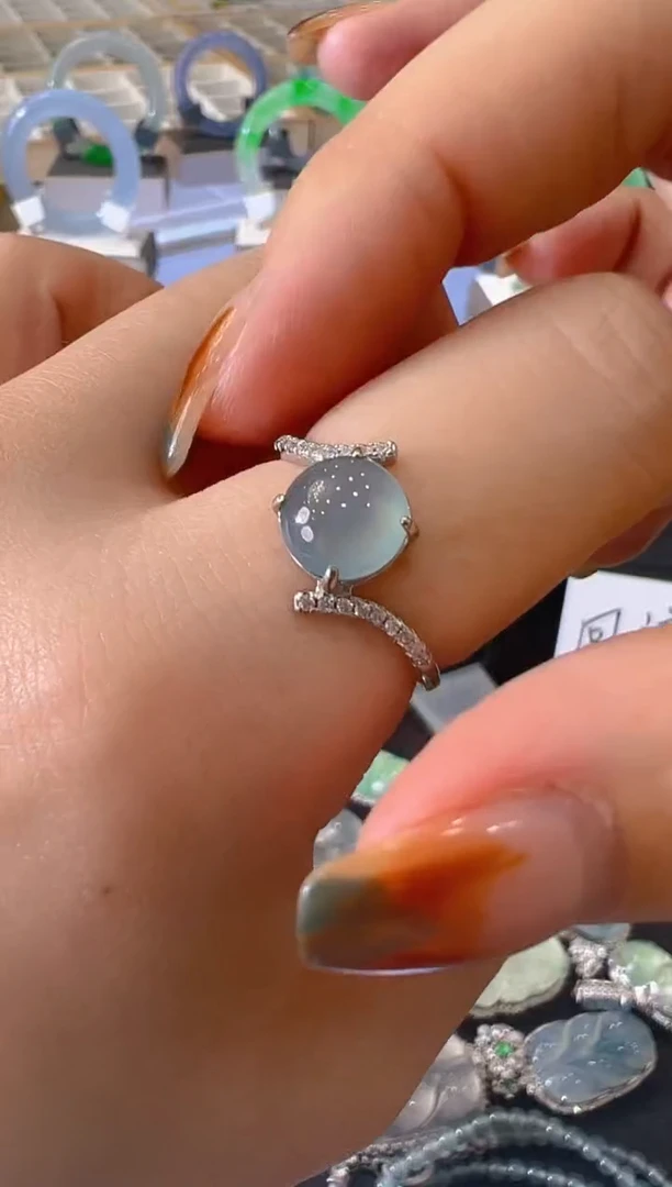 银S925镶嵌戒指翡翠天然A货翡翠多样性发其一ZY11